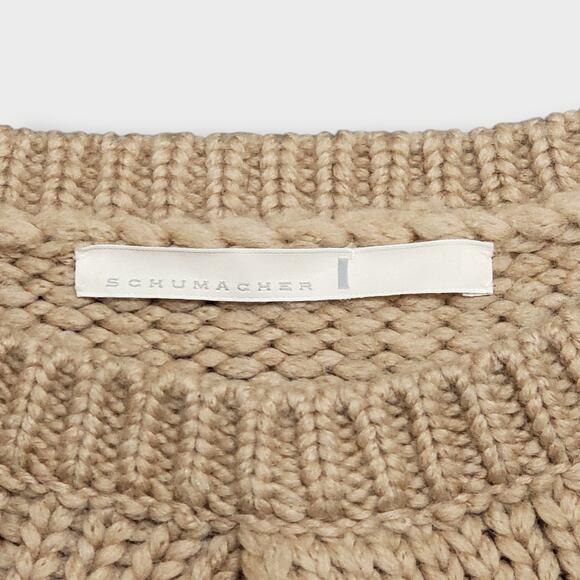 Dorothee Schumacher Braided Cable Knit Wool Flare Pullover Sweater Tan Sz 4 - Picture 5 of 12